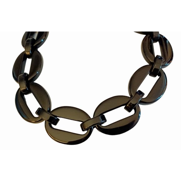 Diana Broussard Carly Black And Gold Tone Chunky Statement Choker Necklace 23" - Picture 7 of 7